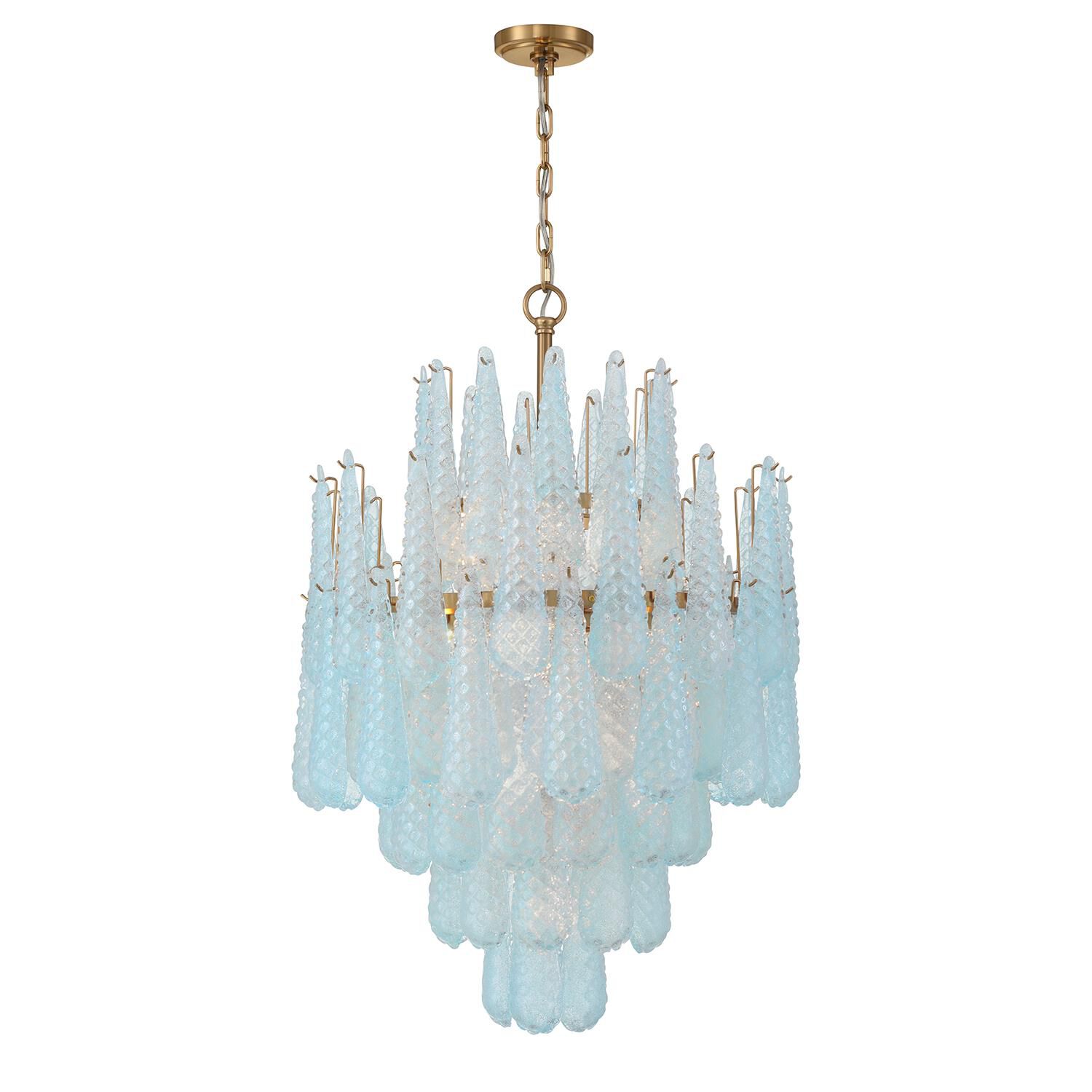Shown in Aged Brass finish and Sand Blue glass
